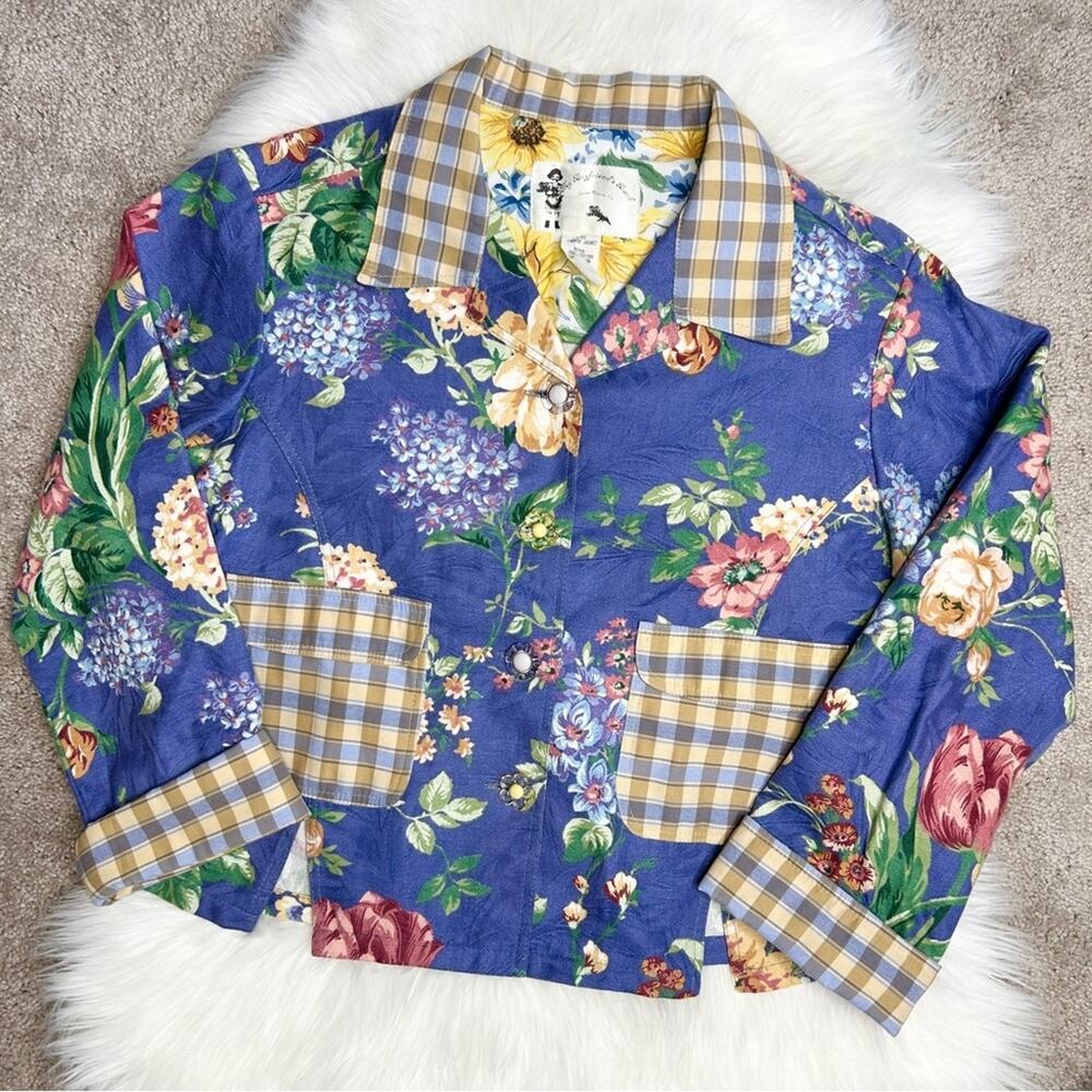 Vintage Jacket Womens Size Small Cottage Granny Floral Plaid Country Chic Artsy